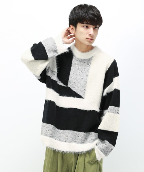 Anui（アニュイ）の「【UNISEX】バイカラーキカパターンニット（ニット/セーター・レディース・グレー系その他/ブルー系その他・MEDIUM）」の2枚目の写真