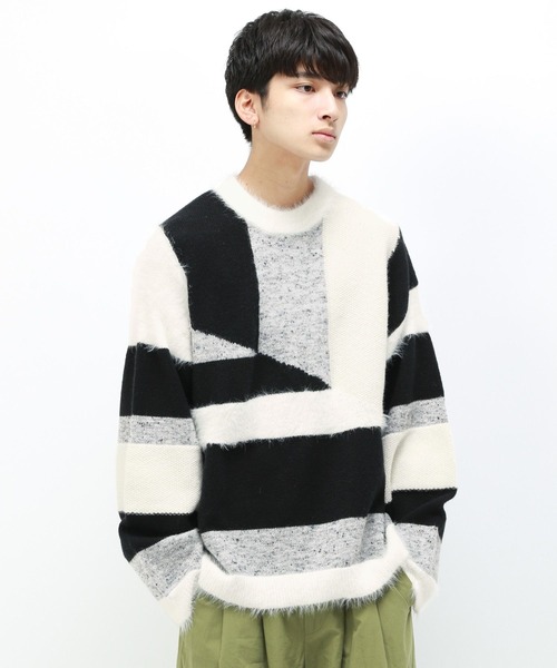 Anui（アニュイ）の「【UNISEX】バイカラーキカパターンニット（ニット/セーター・レディース・グレー系その他/ブルー系その他・MEDIUM）」の3枚目の写真