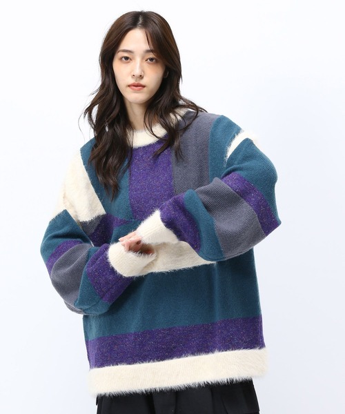 Anui（アニュイ）の「【UNISEX】バイカラーキカパターンニット（ニット/セーター・レディース・グレー系その他/ブルー系その他・MEDIUM）」の10枚目の写真