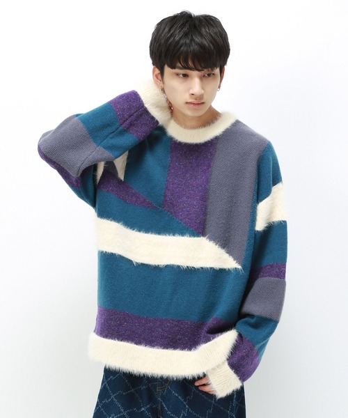 Anui（アニュイ）の「【UNISEX】バイカラーキカパターンニット（ニット/セーター・レディース・グレー系その他/ブルー系その他・MEDIUM）」の15枚目の写真