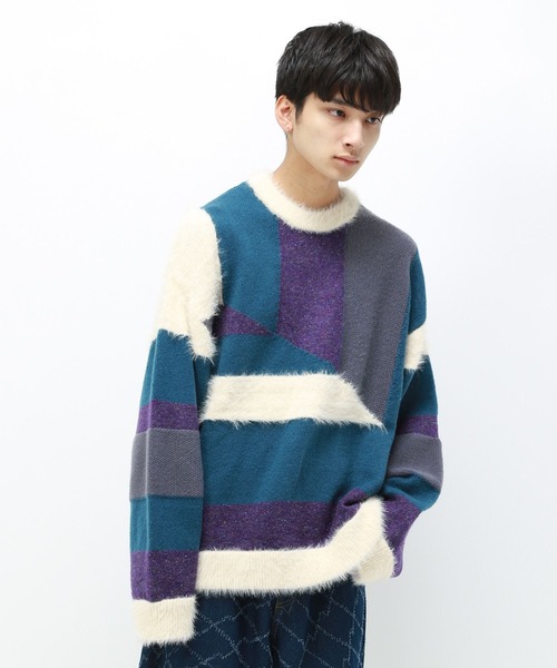 Anui（アニュイ）の「【UNISEX】バイカラーキカパターンニット（ニット/セーター・レディース・グレー系その他/ブルー系その他・MEDIUM）」の17枚目の写真