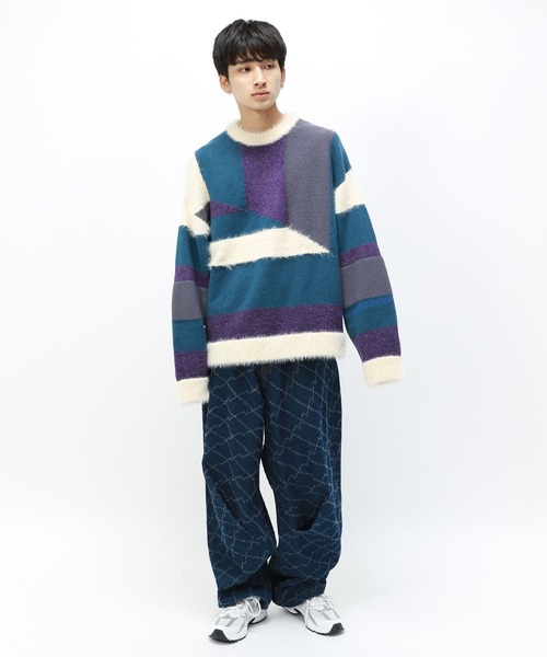 Anui（アニュイ）の「【UNISEX】バイカラーキカパターンニット（ニット/セーター・レディース・グレー系その他/ブルー系その他・MEDIUM）」の19枚目の写真