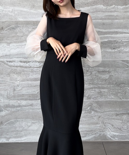 JUNOAH(ジュノア)の「シアーボリュームスリーブマーメイドワンピース(ワンピース・レディース・アイボリー/ブラック系その他2/ブラック系その他/チャコール/ベージュ・LARGE/MEDIUM/X-LARGE/SMALL)」の19枚目の写真