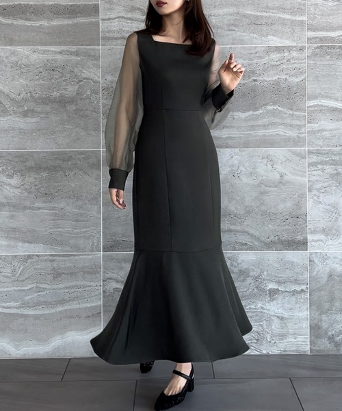 セール】シアーボリュームスリーブマーメイドワンピース（ワンピース