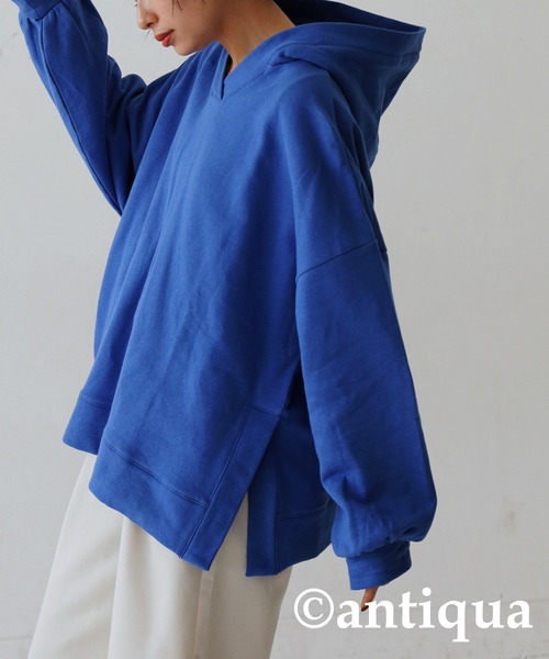 antiqua(アンティカ)の「Vネックフーディー(パーカー・レディース・ブラック/オフホワイト/ベージュ/ブルー・FREE)」の20枚目の写真