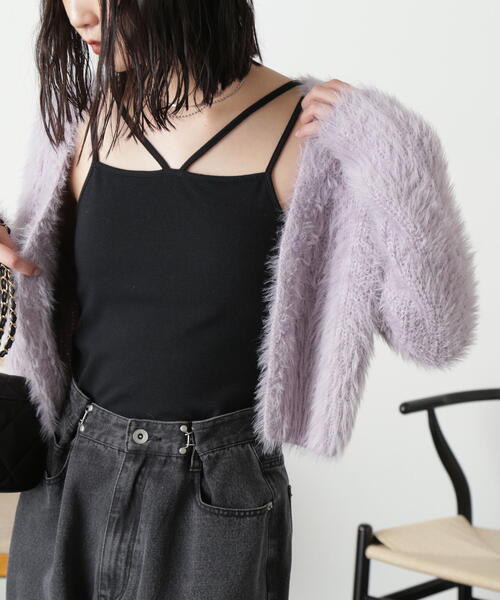 FREE'S MART（フリーズマート）の「［WEB限定］フェザーショート丈カーディガン（カーディガン/ボレロ・レディース・グリーン/ホワイト/ブルー/ネイビー/パープル・FREE）」の5枚目の写真