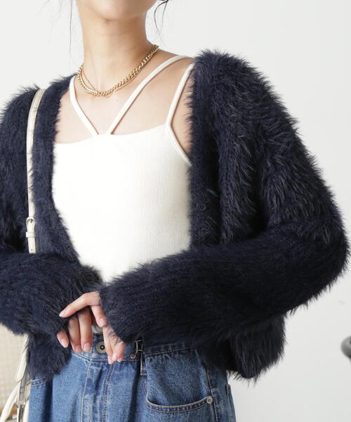 FREE'S MART（フリーズマート）の「［WEB限定］フェザーショート丈カーディガン（カーディガン/ボレロ・レディース・グリーン/ホワイト/ブルー/ネイビー/パープル・FREE）」の3枚目の写真