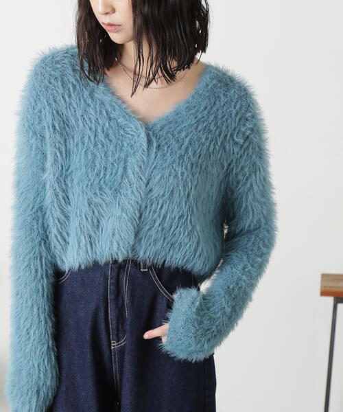 FREE'S MART（フリーズマート）の「［WEB限定］フェザーショート丈カーディガン（カーディガン/ボレロ・レディース・グリーン/ホワイト/ブルー/ネイビー/パープル・FREE）」の4枚目の写真