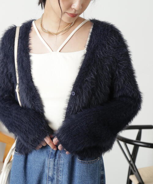 FREE'S MART（フリーズマート）の「［WEB限定］フェザーショート丈カーディガン（カーディガン/ボレロ・レディース・グリーン/ホワイト/ブルー/ネイビー/パープル・FREE）」の11枚目の写真