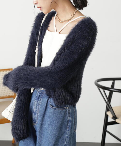 FREE'S MART（フリーズマート）の「［WEB限定］フェザーショート丈カーディガン（カーディガン/ボレロ・レディース・グリーン/ホワイト/ブルー/ネイビー/パープル・FREE）」の12枚目の写真