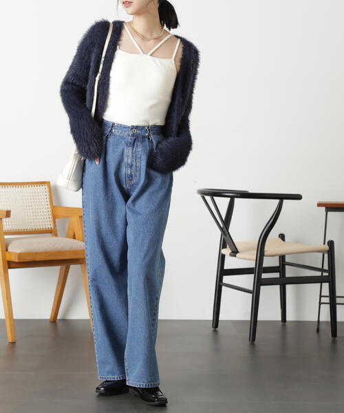 FREE'S MART（フリーズマート）の「［WEB限定］フェザーショート丈カーディガン（カーディガン/ボレロ・レディース・グリーン/ホワイト/ブルー/ネイビー/パープル・FREE）」の14枚目の写真