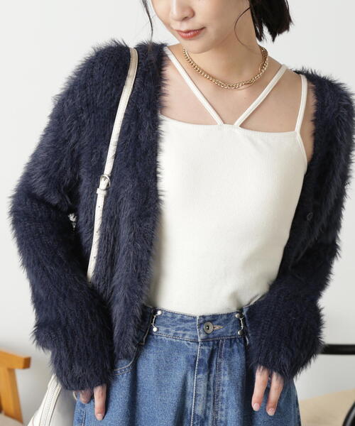 FREE'S MART（フリーズマート）の「［WEB限定］フェザーショート丈カーディガン（カーディガン/ボレロ・レディース・グリーン/ホワイト/ブルー/ネイビー/パープル・FREE）」の17枚目の写真