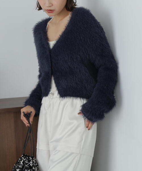 FREE'S MART（フリーズマート）の「［WEB限定］フェザーショート丈カーディガン（カーディガン/ボレロ・レディース・グリーン/ホワイト/ブルー/ネイビー/パープル・FREE）」の18枚目の写真