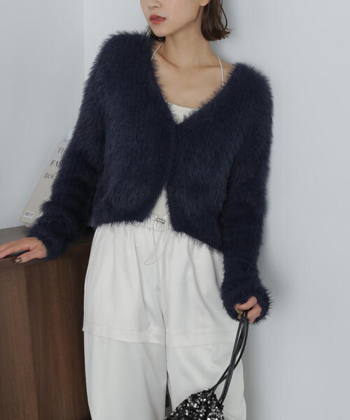 FREE'S MART（フリーズマート）の「［WEB限定］フェザーショート丈カーディガン（カーディガン/ボレロ・レディース・グリーン/ホワイト/ブルー/ネイビー/パープル・FREE）」の20枚目の写真