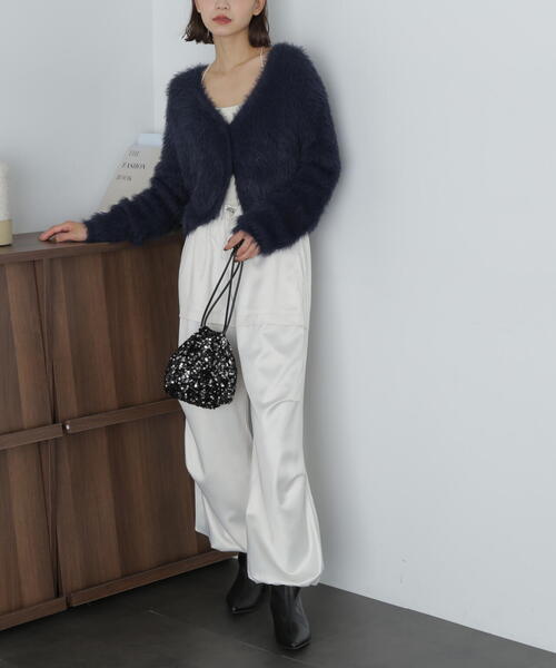 FREE'S MART（フリーズマート）の「［WEB限定］フェザーショート丈カーディガン（カーディガン/ボレロ・レディース・グリーン/ホワイト/ブルー/ネイビー/パープル・FREE）」の22枚目の写真