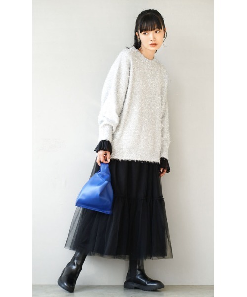 e-zakkamania stores(イーザッカマニアストアーズ)の「【いつもの袖口をアップデート!】 シアーシャイニー プリーツカフス(手袋・レディース・オフホワイト/ブラック/パープル・M)」の6枚目の写真