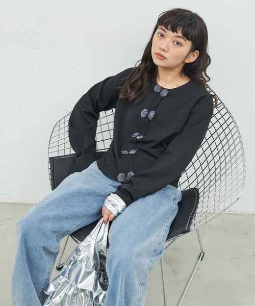 MERLOT（メルロー）の「オーガンジーリボンカーディガン（カーディガン/ボレロ・レディース・ナチュラル/レッド/ブラック・FREE）」の7枚目の写真