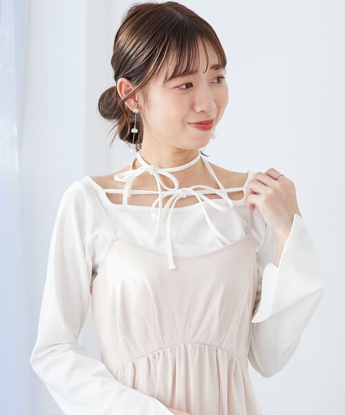 MAJESTIC LEGON（マジェスティックレゴン）の「バレリーナネックリボントップス（Tシャツ/カットソー・レディース・ブラック/グレー/オフホワイト・MEDIUM）」の7枚目の写真