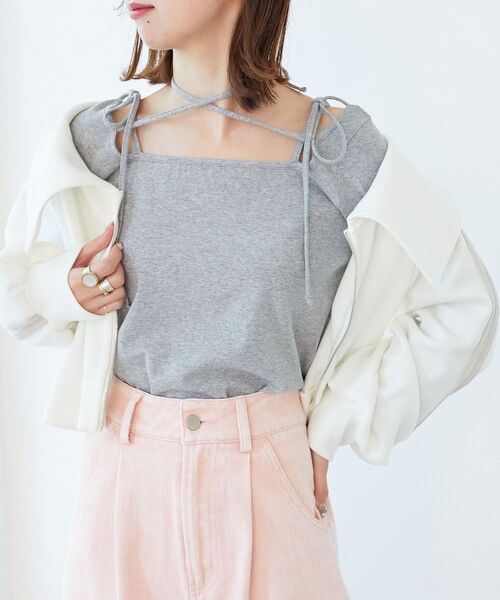 MAJESTIC LEGON（マジェスティックレゴン）の「バレリーナネックリボントップス（Tシャツ/カットソー・レディース・ブラック/グレー/オフホワイト・MEDIUM）」の14枚目の写真