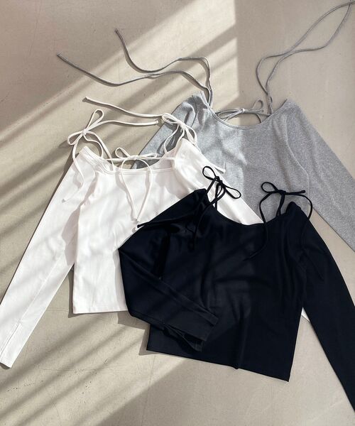 MAJESTIC LEGON（マジェスティックレゴン）の「バレリーナネックリボントップス（Tシャツ/カットソー・レディース・ブラック/グレー/オフホワイト・MEDIUM）」の21枚目の写真