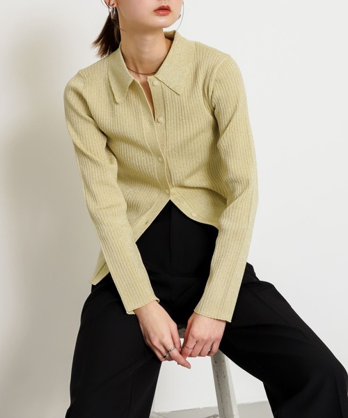 SENSE OF PLACE by URBAN RESEARCH(センスオブプレイスバイアーバンリサーチ)の「ラメニットコンパクトカーディガン(ニット/セーター・レディース・グレー/ネイビー/イエロー・ONE)」の3枚目の写真