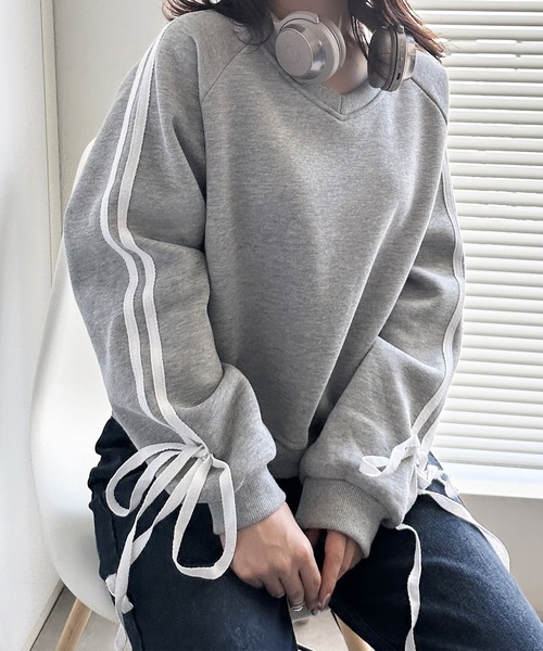 solleim（ソルレム）の「裏起毛リボンラインスウェット（スウェット・レディース・ブラック/グレー/ネイビー・M）」の3枚目の写真