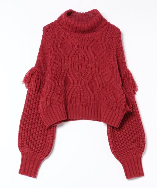 EGOIST（エゴイスト）の「ショルダーフリンジタートルネックニットトップス（ニット/セーター・レディース・ベージュ/グレー/ブラック/レッド・FREE）」の20枚目の写真