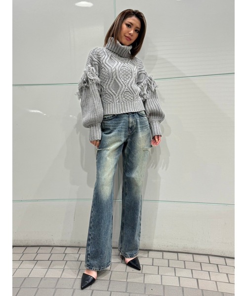 EGOIST（エゴイスト）の「ショルダーフリンジタートルネックニットトップス（ニット/セーター・レディース・ベージュ/グレー/ブラック/レッド・FREE）」の12枚目の写真