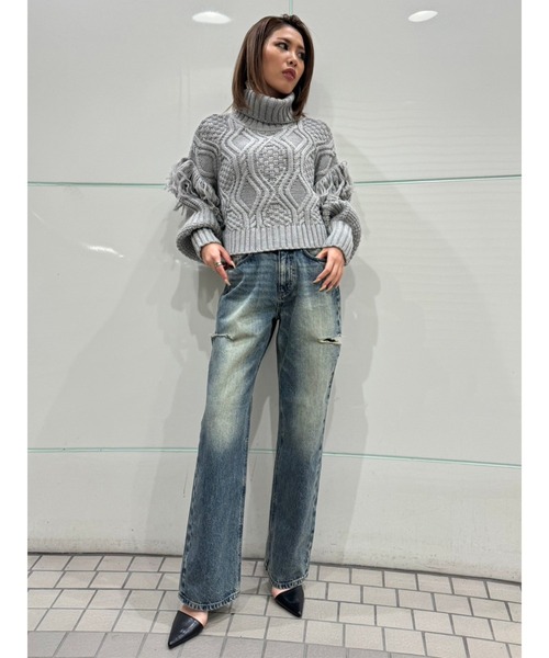 EGOIST（エゴイスト）の「ショルダーフリンジタートルネックニットトップス（ニット/セーター・レディース・ベージュ/グレー/ブラック/レッド・FREE）」の13枚目の写真