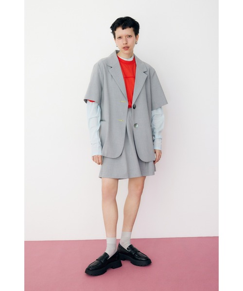 HeRIN.CYE（ヘリンドットサイ）の「Stripe half sleeve jacket　ストライプハーフスリーブジャケット（テーラードジャケット・レディース・ブルー系その他3/グレー系その他・FREE）」の5枚目の写真