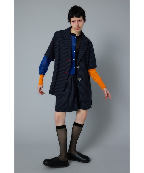 HeRIN.CYE（ヘリンドットサイ）の「Stripe half sleeve jacket　ストライプハーフスリーブジャケット（テーラードジャケット・レディース・ブルー系その他3/グレー系その他・FREE）」の6枚目の写真