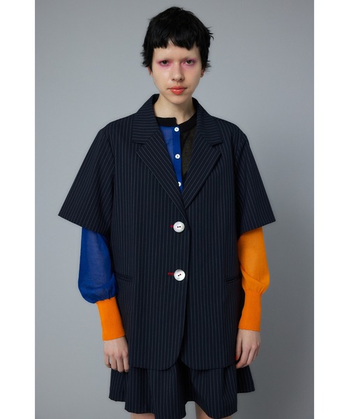 HeRIN.CYE（ヘリンドットサイ）の「Stripe half sleeve jacket　ストライプハーフスリーブジャケット（テーラードジャケット・レディース・ブルー系その他3/グレー系その他・FREE）」の12枚目の写真