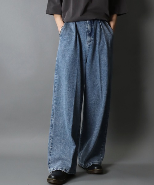 セール】1Tuck Wide Straight Denim Pants/1タック ワイド ストレート