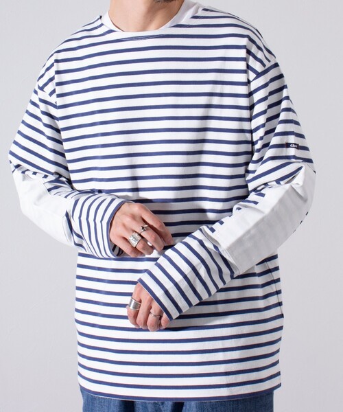 GLOSTER（グロスター）の「【GLOSTER/グロスター】バスクボーダー  エルボーパッチ ボーダーロンT（Tシャツ/カットソー・メンズ・グリーン系その他3/ブルー系その他7/ホワイト系その他4/ブルー系その他3/ホワイト系その他6・L/M/S）」の2枚目の写真