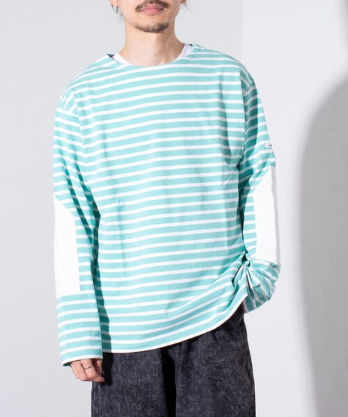 GLOSTER（グロスター）の「【GLOSTER/グロスター】バスクボーダー  エルボーパッチ ボーダーロンT（Tシャツ/カットソー・メンズ・グリーン系その他3/ブルー系その他7/ホワイト系その他4/ブルー系その他3/ホワイト系その他6・L/M/S）」の4枚目の写真