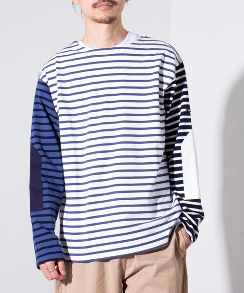 GLOSTER（グロスター）の「【GLOSTER/グロスター】バスクボーダー  エルボーパッチ ボーダーロンT（Tシャツ/カットソー・メンズ・グリーン系その他3/ブルー系その他7/ホワイト系その他4/ブルー系その他3/ホワイト系その他6・L/M/S）」の9枚目の写真