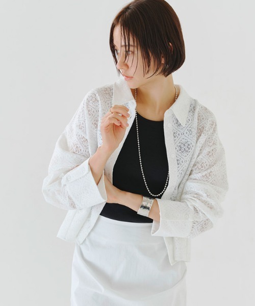 RASW（ラス）の「[RASW]レースクロップドワイドシャツ（シャツ/ブラウス・レディース・ブラック/オフホワイト・M/L）」の2枚目の写真