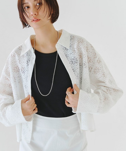 RASW（ラス）の「[RASW]レースクロップドワイドシャツ（シャツ/ブラウス・レディース・ブラック/オフホワイト・M/L）」の9枚目の写真