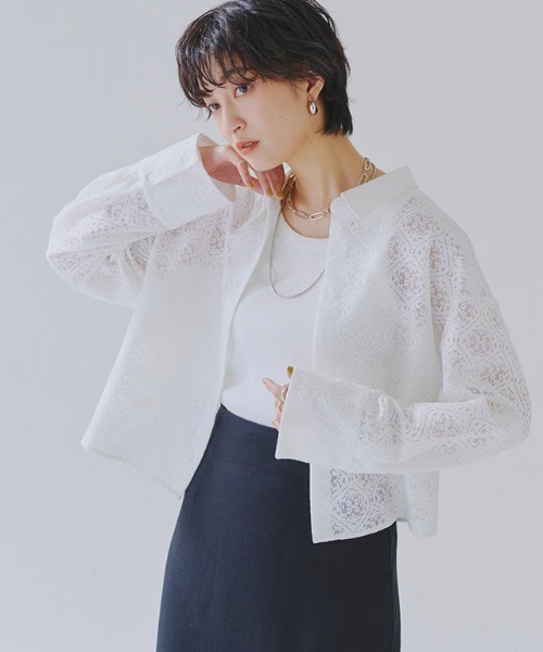 RASW（ラス）の「[RASW]レースクロップドワイドシャツ（シャツ/ブラウス・レディース・ブラック/オフホワイト・M/L）」の5枚目の写真