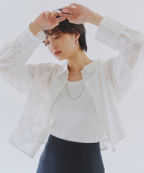 RASW（ラス）の「[RASW]レースクロップドワイドシャツ（シャツ/ブラウス・レディース・ブラック/オフホワイト・M/L）」の4枚目の写真