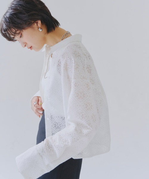 RASW（ラス）の「[RASW]レースクロップドワイドシャツ（シャツ/ブラウス・レディース・ブラック/オフホワイト・M/L）」の7枚目の写真