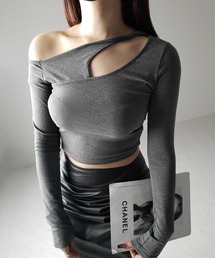※※【 ３color 】ワンショルダーカットアウトショートカットソートップス ／ one shoulder cutout short cutsew tops