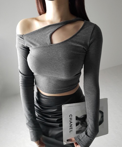 【美品】melt the lady ワンショルダーロゴトップス セール】【 3color 】ワンショルダーカットアウトショート