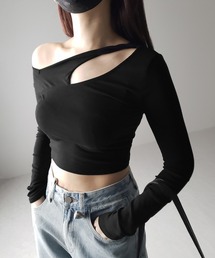 お値下げ！　ワンショルダーカットトップス セール】【 3color 】ワンショルダーカットアウトショート