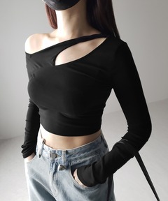 2way U neck rib top/2way Uネックリブトップス（Tシャツ/カットソー