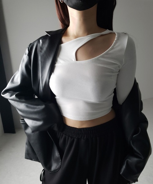 セール】【 3color 】ワンショルダーカットアウトショート