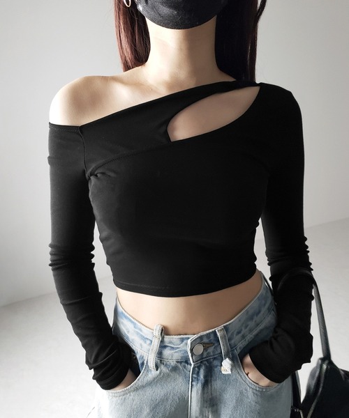 セール】【 3color 】ワンショルダーカットアウトショート
