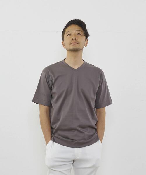 MEN'S MELROSE(メンズメルローズ)の「マーセライズドスムースVネックTシャツ(Tシャツ/カットソー・メンズ・ネイビー/キャメル/グレー/ホワイト・3/4/2)」の20枚目の写真
