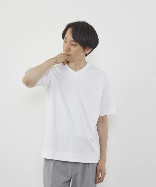 MEN'S MELROSE(メンズメルローズ)の「マーセライズドスムースVネックTシャツ(Tシャツ/カットソー・メンズ・ネイビー/キャメル/グレー/ホワイト・3/4/2)」の5枚目の写真