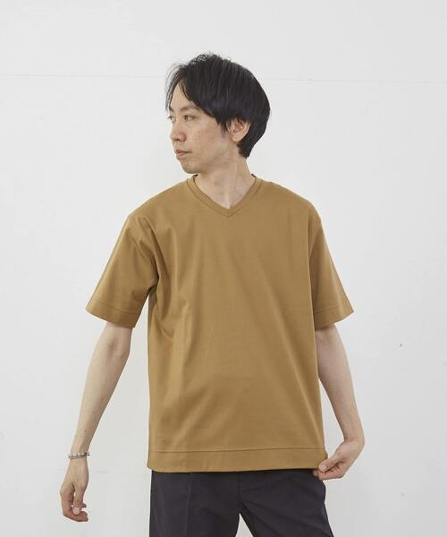MEN'S MELROSE(メンズメルローズ)の「マーセライズドスムースVネックTシャツ(Tシャツ/カットソー・メンズ・ネイビー/キャメル/グレー/ホワイト・3/4/2)」の8枚目の写真